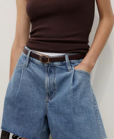 Mango Denim Shorts With Frayed Hem Medium Blue In Blue