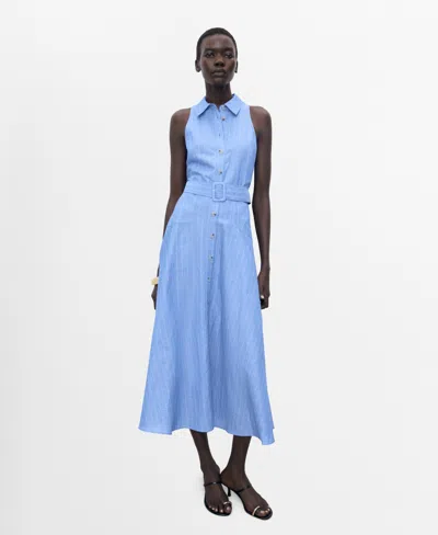 Mango Women's Striped Linen-blend Shirt-style Dress In Blue