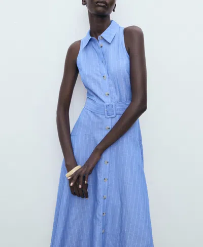 Mango Women's Striped Linen-blend Shirt-style Dress In Blue