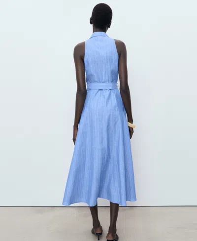 Mango Women's Striped Linen-blend Shirt-style Dress In Blue