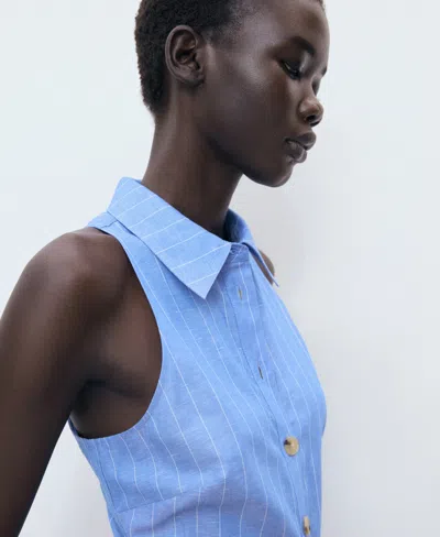 Mango Women's Striped Linen-blend Shirt-style Dress In Blue