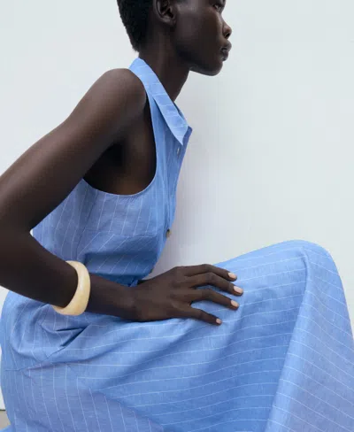 Mango Women's Striped Linen-blend Shirt-style Dress In Blue