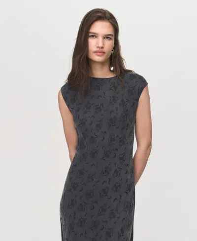 Mango Satin Floral Jacquard Cap Sleeve Midi Dress In Gray