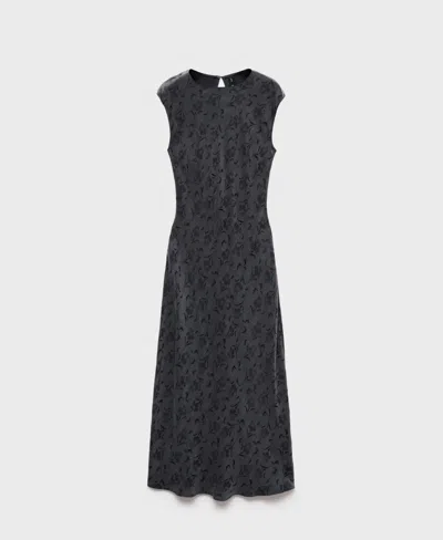 Mango Satin Floral Jacquard Cap Sleeve Midi Dress In Gray