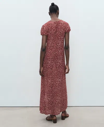 Mango Floral Puff Sleeve Pleated Maxi Dress In Pink