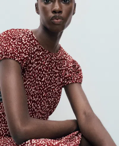 Mango Floral Puff Sleeve Pleated Maxi Dress In Pink