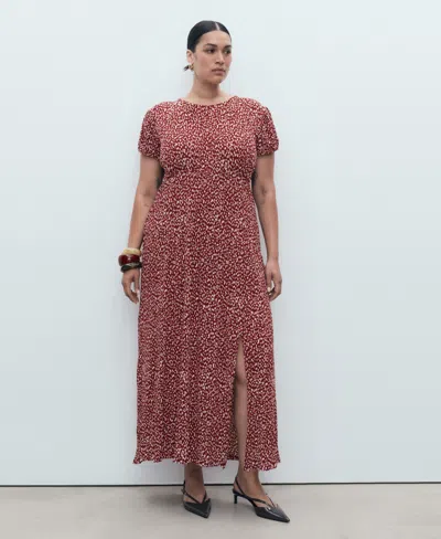 Mango Floral Puff Sleeve Pleated Maxi Dress In Pink