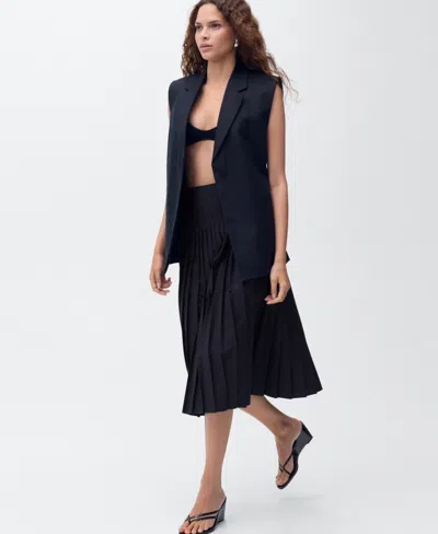 Mango Pleated Midi Skirt Dark Navy In Blue