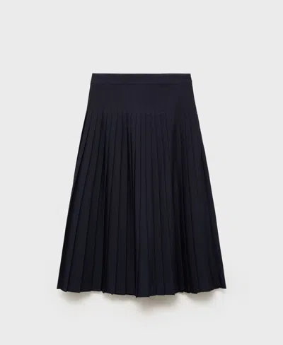 Mango Pleated Midi Skirt Dark Navy In Blue