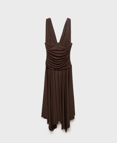 Mango Long Dress With Contrasting Design Brown In Brown