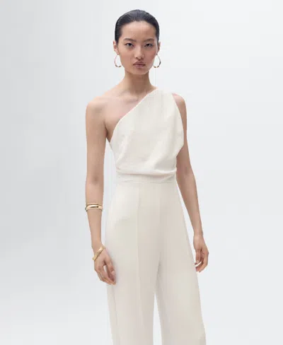 Mango Long Asymmetrical Draped Jumpsuit Off White In White