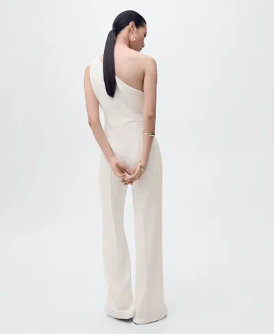 Mango Long Asymmetrical Draped Jumpsuit Off White In White