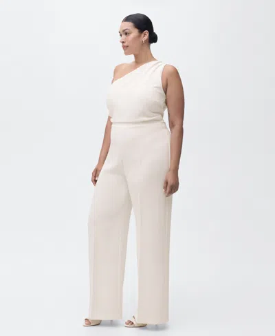 Mango Long Asymmetrical Draped Jumpsuit Off White In White