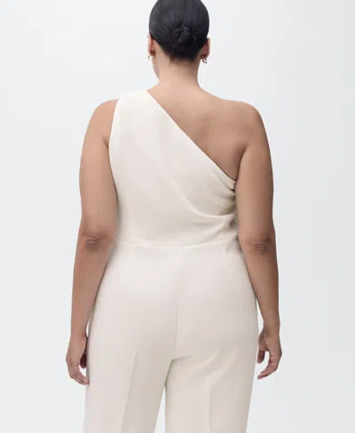Mango Long Asymmetrical Draped Jumpsuit Off White In White