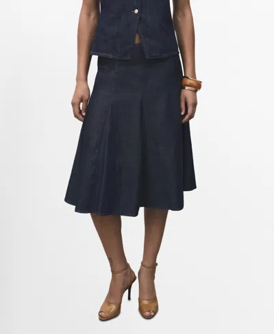Mango Pleated Denim Skirt Open Blue In Blue