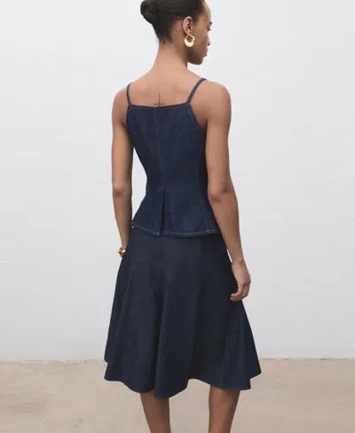 Mango Pleated Denim Skirt Open Blue In Blue