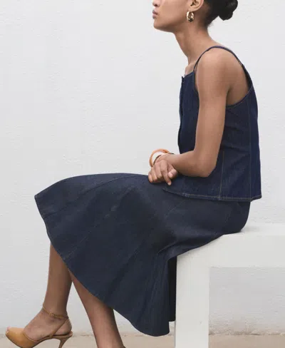 Mango Pleated Denim Skirt Open Blue In Blue