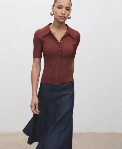 Mango Pleated Denim Skirt Open Blue In Blue