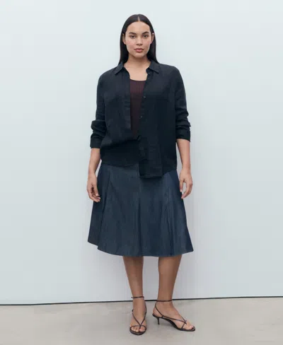 Mango Pleated Denim Skirt Open Blue In Blue