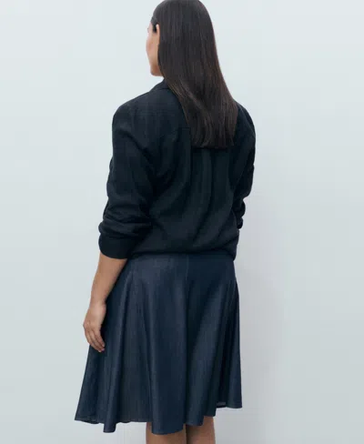 Mango Pleated Denim Skirt Open Blue In Blue