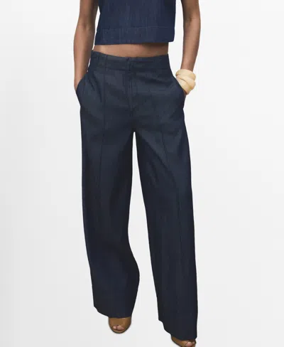 Mango Wide Leg Denim Pants With Stitching Open Blue In Blue