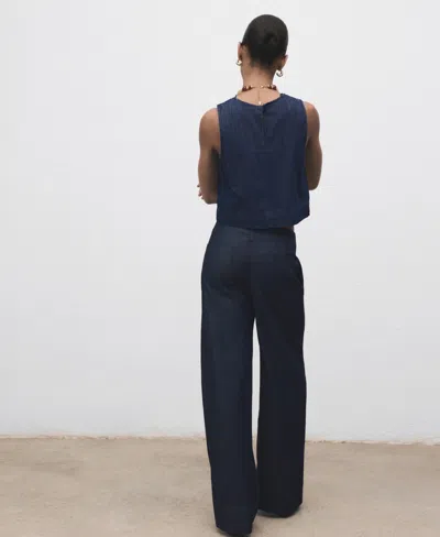 Mango Wide Leg Denim Pants With Stitching Open Blue In Blue