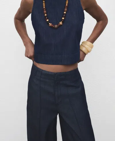Mango Wide Leg Denim Pants With Stitching Open Blue In Blue