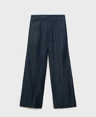 Mango Wide Leg Denim Pants With Stitching Open Blue In Blue