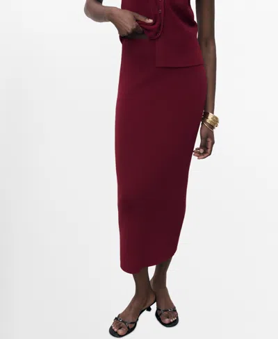 Mango Fine Knit Midi Skirt In Burgundy