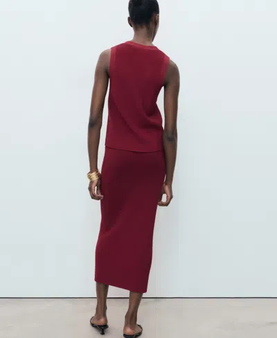 Mango Fine Knit Midi Skirt In Burgundy