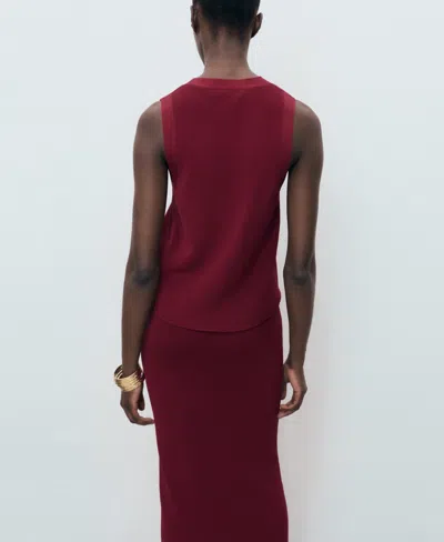 Mango Button Front Knit Vest In Burgundy