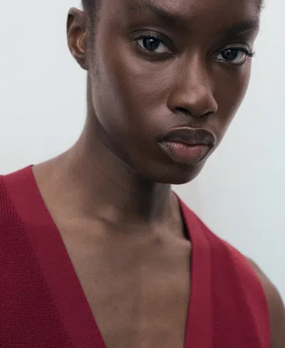 Mango Button Front Knit Vest In Burgundy