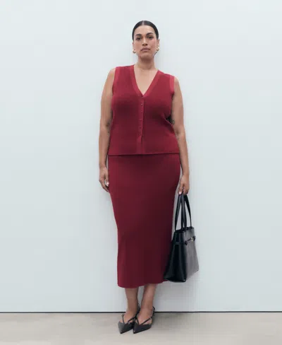 Mango Button Front Knit Vest In Burgundy