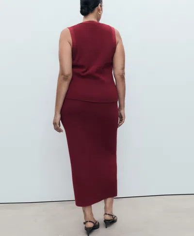 Mango Fine Knit Midi Skirt In Burgundy