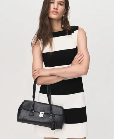 Mango Asymmetrical Knitted Dress With Strap Ecru In Black