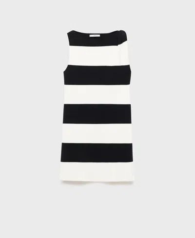 Mango Asymmetrical Knitted Dress With Strap Ecru In Black
