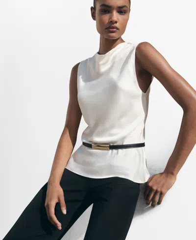 Mango Women's Draped Neck Satin Blouse In Metallic