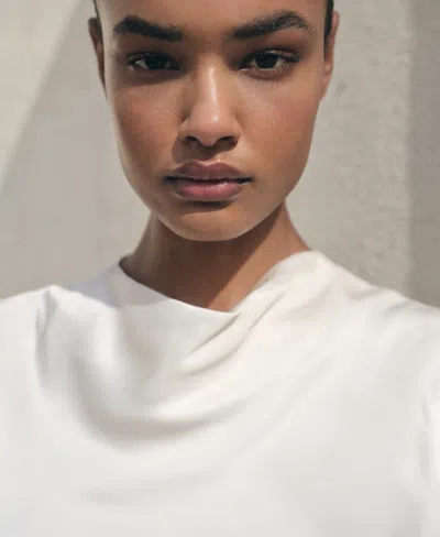 Mango Women's Draped Neck Satin Blouse In Metallic