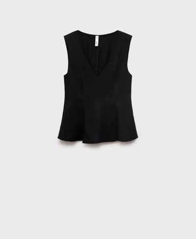 Mango Lyocell Peplum Top In Black