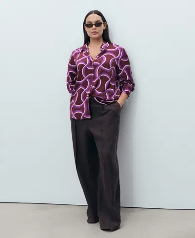 Mango Abstract Print Button-up Shirt In Purple