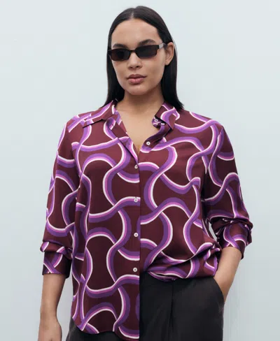 Mango Abstract Print Button-up Shirt In Purple