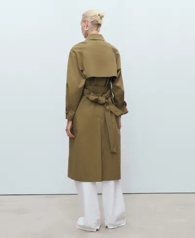 Mango Women's Long Double-breasted Trench Coat In Green