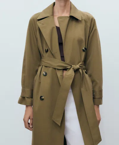 Mango Women's Long Double-breasted Trench Coat In Green