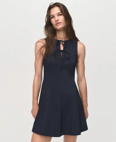Mango Denim-effect Dress With Bows Blue In Blue