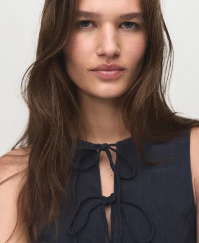 Mango Denim-effect Dress With Bows Blue In Blue
