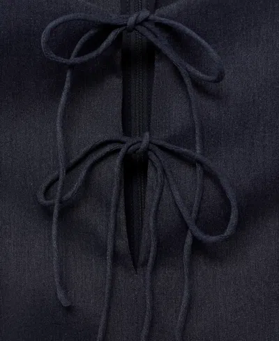 Mango Denim-effect Dress With Bows Blue In Blue