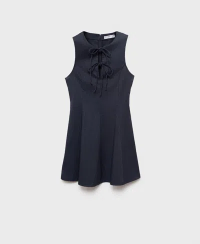 Mango Denim-effect Dress With Bows Blue In Blue