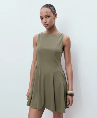Mango Cotton Mix Sleeveless Pleat Detail Mini Dress In Green