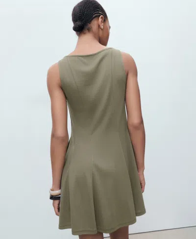 Mango Cotton Mix Sleeveless Pleat Detail Mini Dress In Green