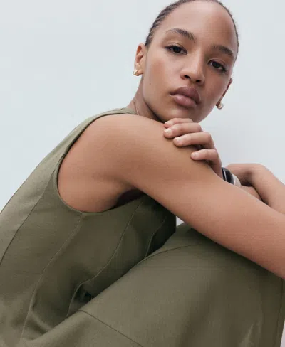 Mango Cotton Mix Sleeveless Pleat Detail Mini Dress In Green